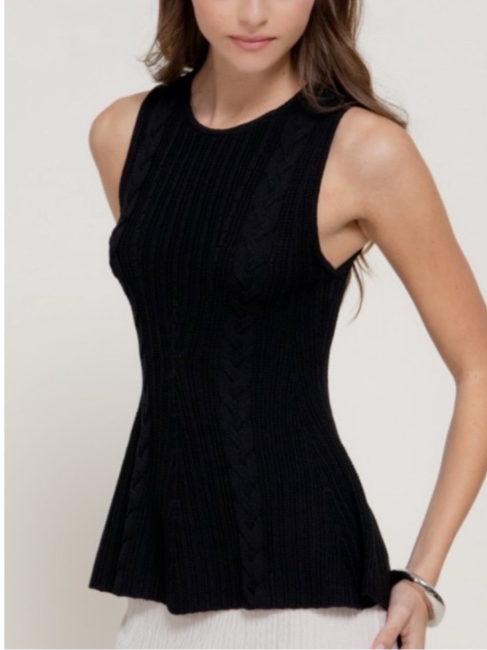 Cable Knit Sleeveless Peplem Top